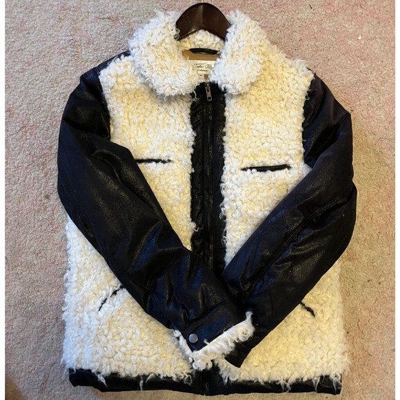 Tasha Polizzi Mixed Media Shearling Faux Leather Bomber Jacket Sz Med Retro VTG - Picture 1 of 5
